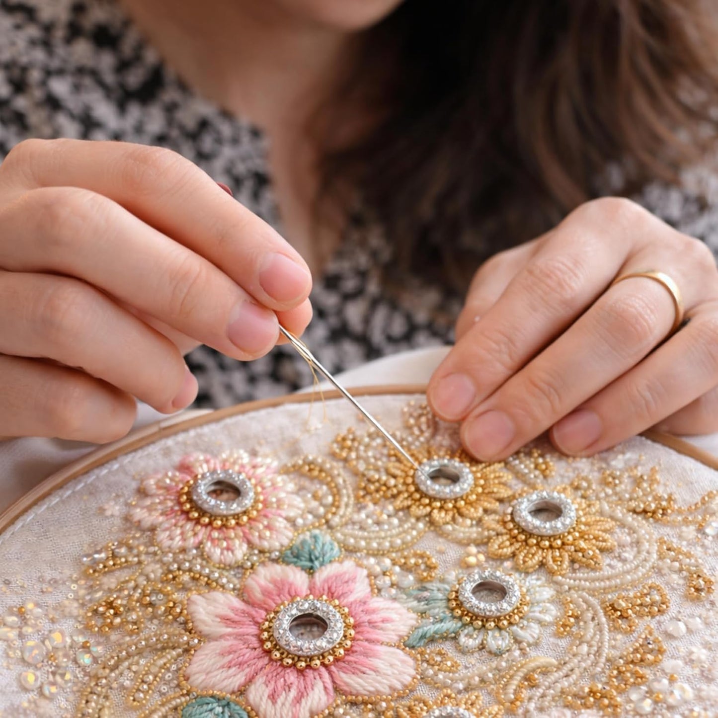 Silver Embroidery Rings Fabric Work Spacer Rings for Saree Blouse Dress Decoration