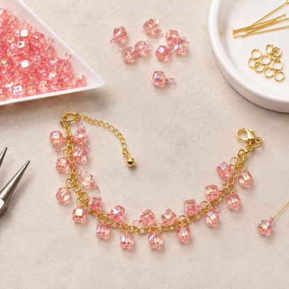 Pink AB Acrylic Charm Beads with Loop 2 cm Faceted Crystal Look Beads ( 100 pcs )