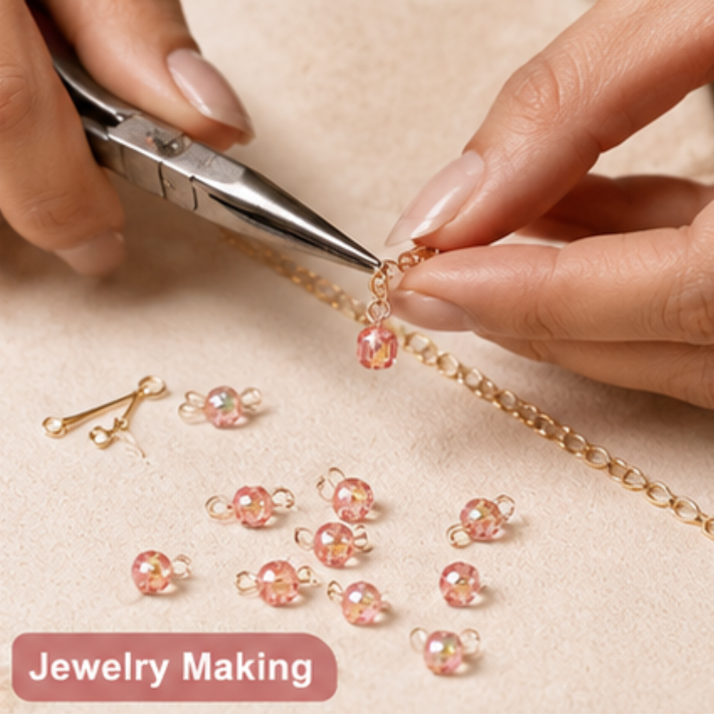 Pink AB Acrylic Charm Beads with Loop 2 cm Faceted Crystal Look Beads ( 100 pcs )