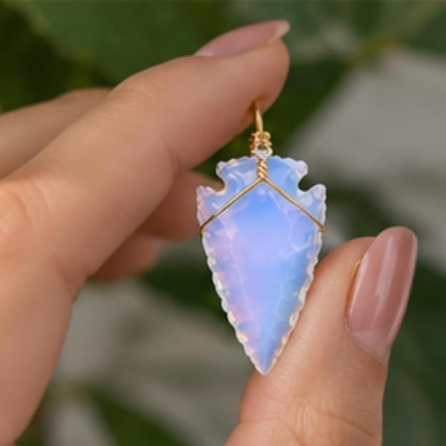 1 Pcs Natural Opalite Gemstone Crystal Arrowhead Pendant