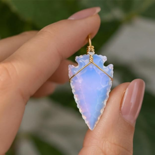 1 Pcs Natural Opalite Gemstone Crystal Arrowhead Pendant