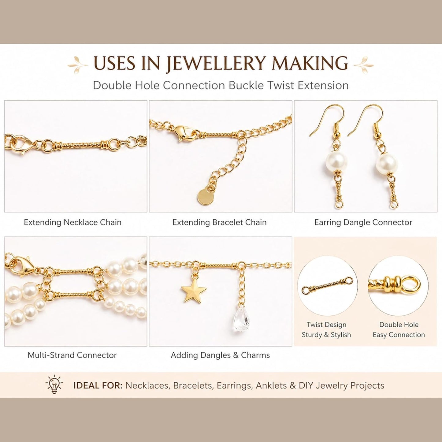 Double Hole Connector Bars for Jewelry Making Plated Link Connectors DIY Earrings Necklace Bracelet Findings Craft Supplies 50 Pcs