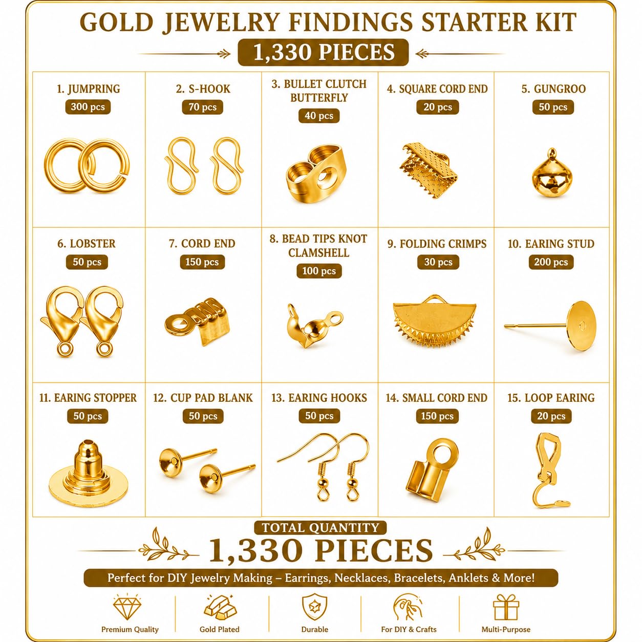 1330 pcs Golden Jewelry Making Kit