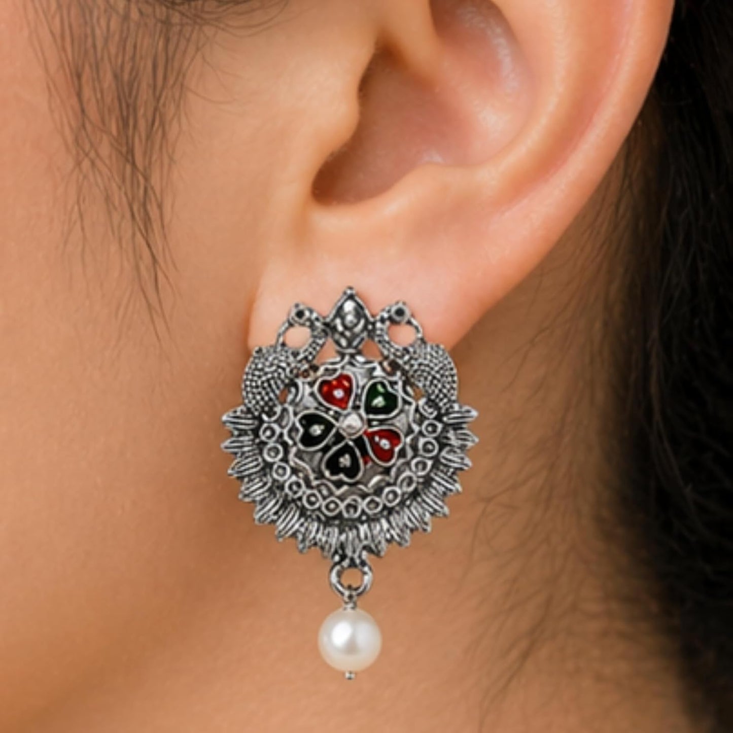 Peacock Antique Silver Earring Making Components