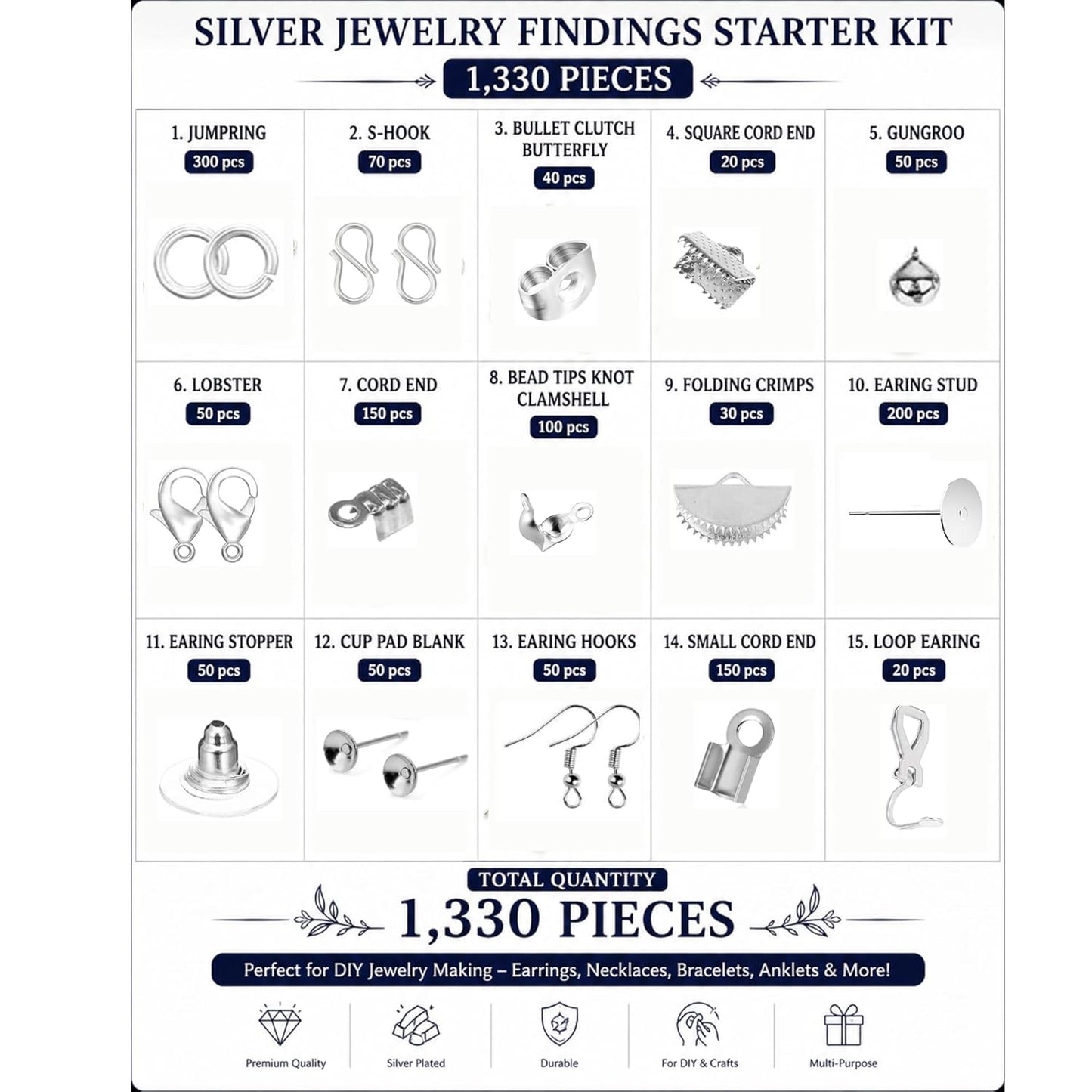 1330 pcs Silver Jewelry Making Kit