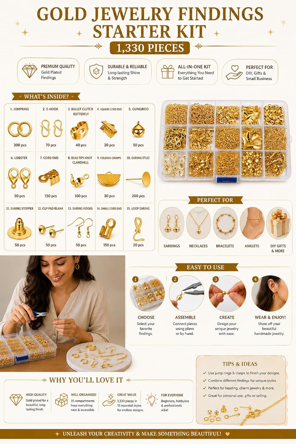1330 pcs Golden Jewelry Making Kit