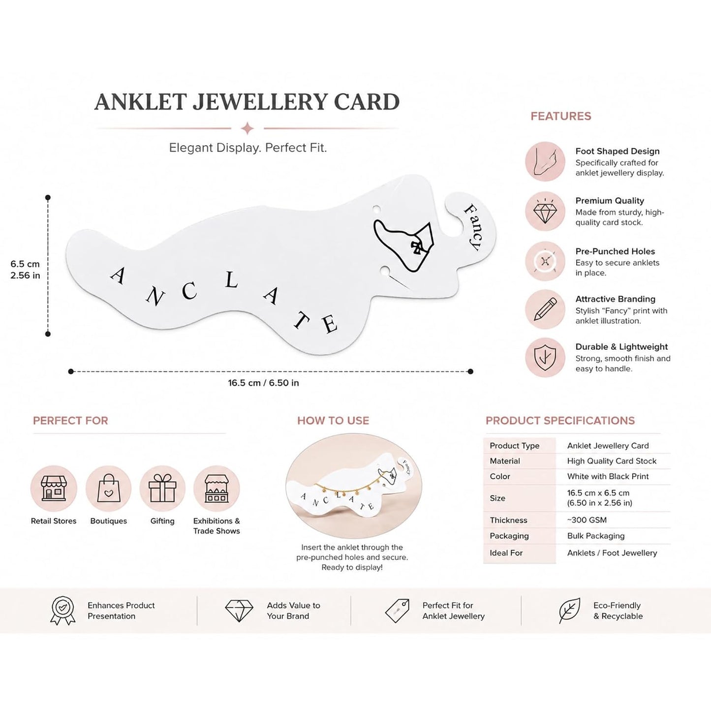 Blank Anklet Jewelry Display Cards 100 Pcs