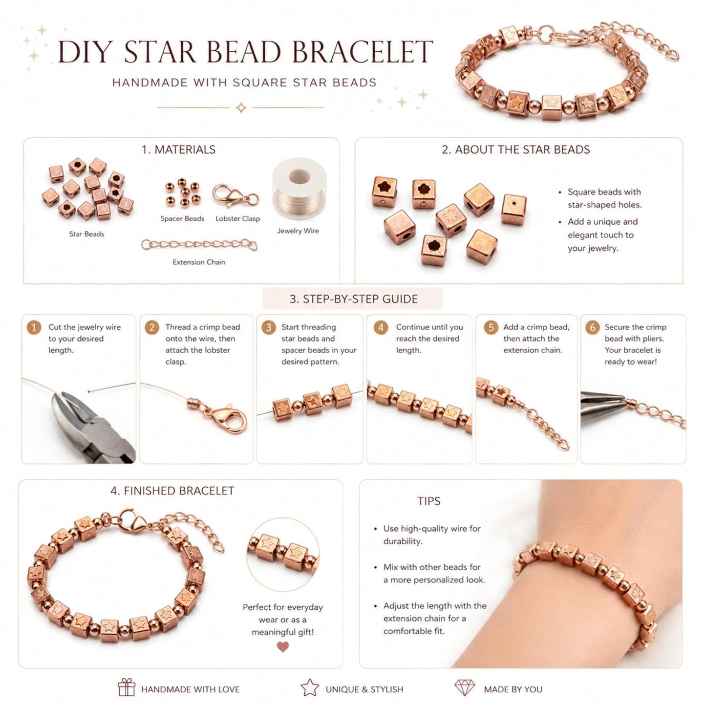 Rose Gold Square Spacer Beads for Jewelry Making ( 500 pcs )