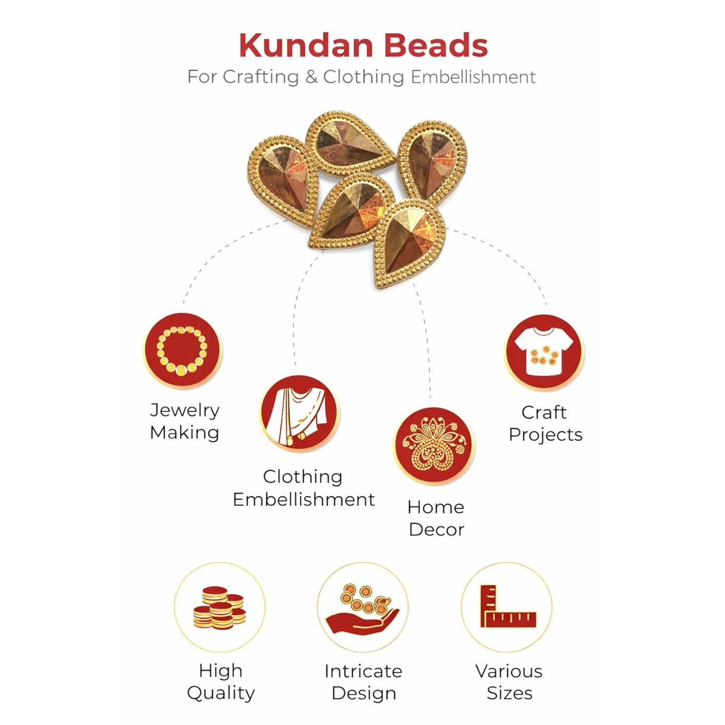 Golden Bati Drop Shape Motif Appliques Embellishments for Decoration Patches Kundan Work