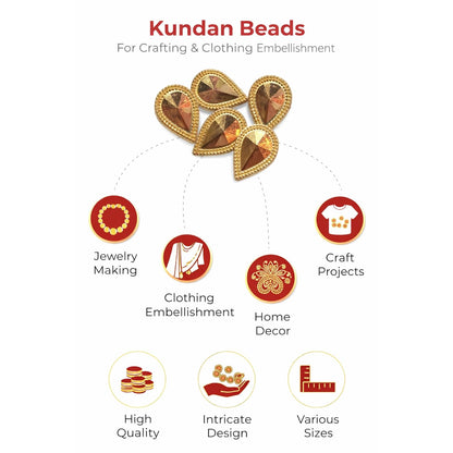 Golden Bati Drop Shape Motif Appliques Embellishments for Decoration Patches Kundan Work