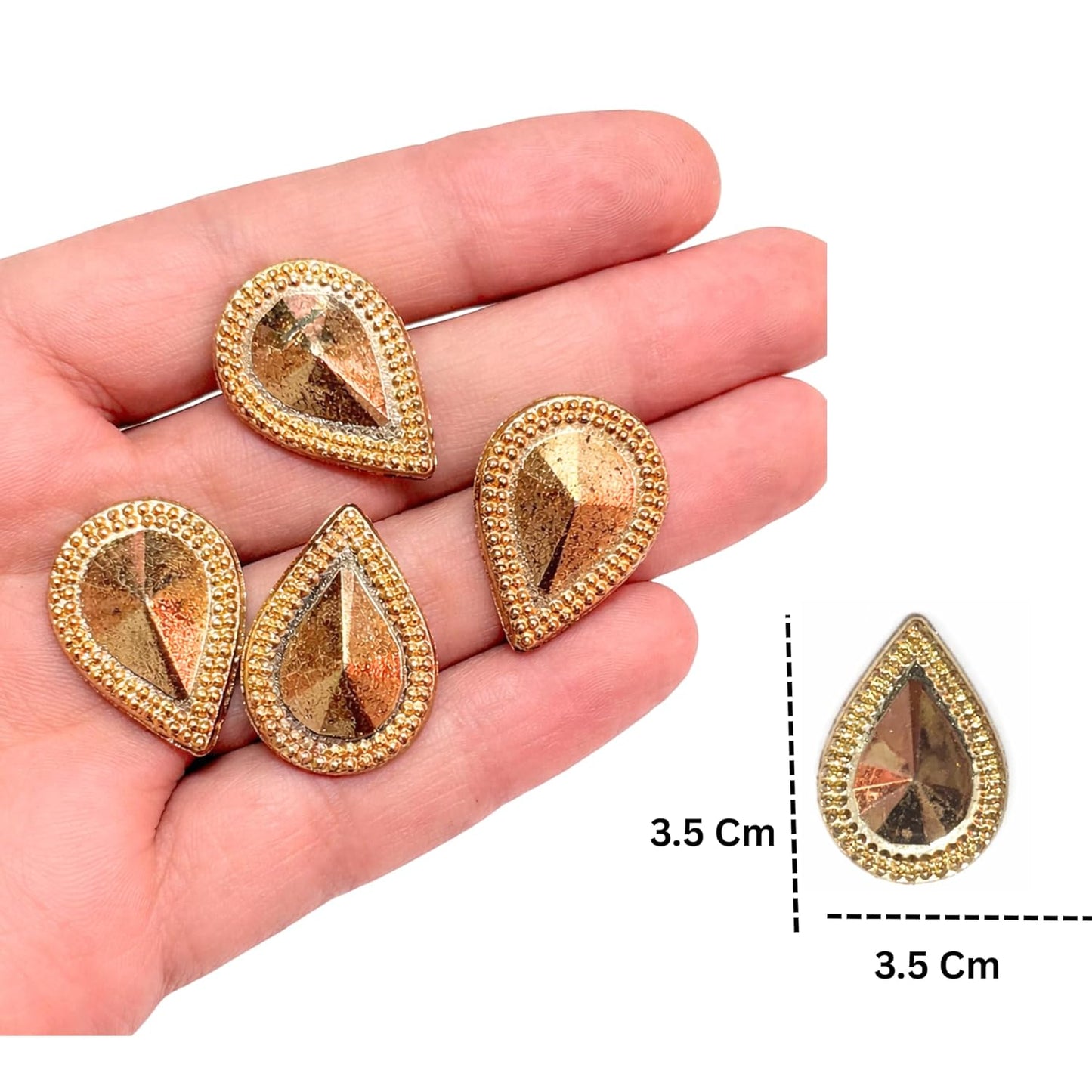 Golden Bati Drop Shape Motif Appliques Embellishments for Decoration Patches Kundan Work