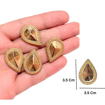 Golden Bati Drop Shape Motif Appliques Embellishments for Decoration Patches Kundan Work