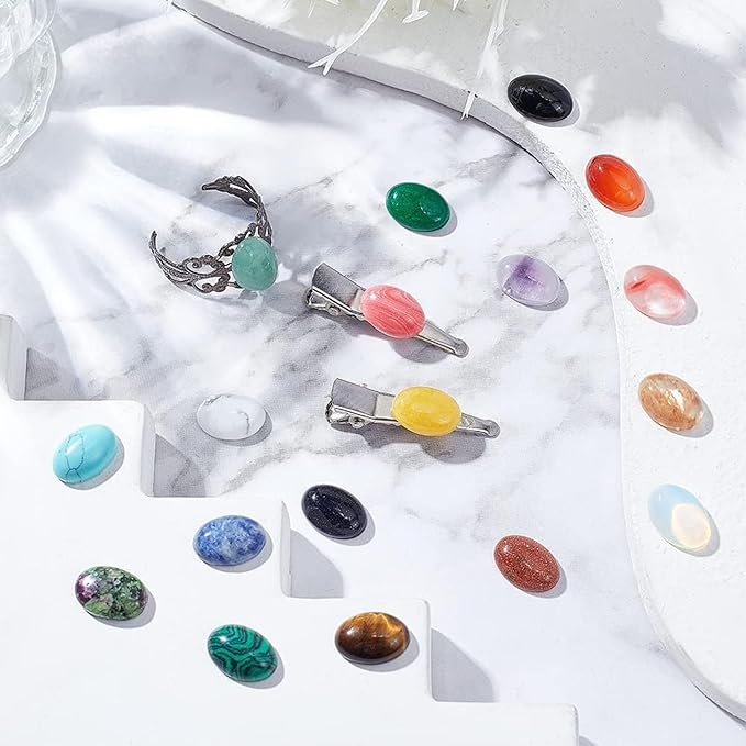 Assorted Natural Gemstones Without Hole |Oval Cabochons Flatback Gemstones | Beads Crystal Stone Flatback Semi-Precious Gemstones ( 25 pcs )