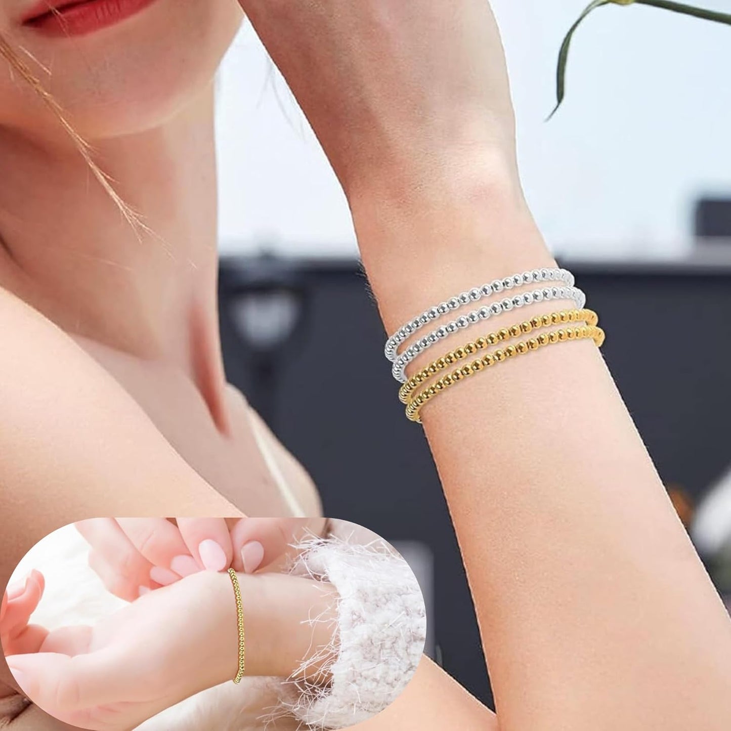 1200 pcs Golden Silver Spacer Beads Smooth Round Bracelet Beads Metal Craft with Holes Small Loose Spacer for DIY Necklace Jewelry Making DIY Art & Crafts