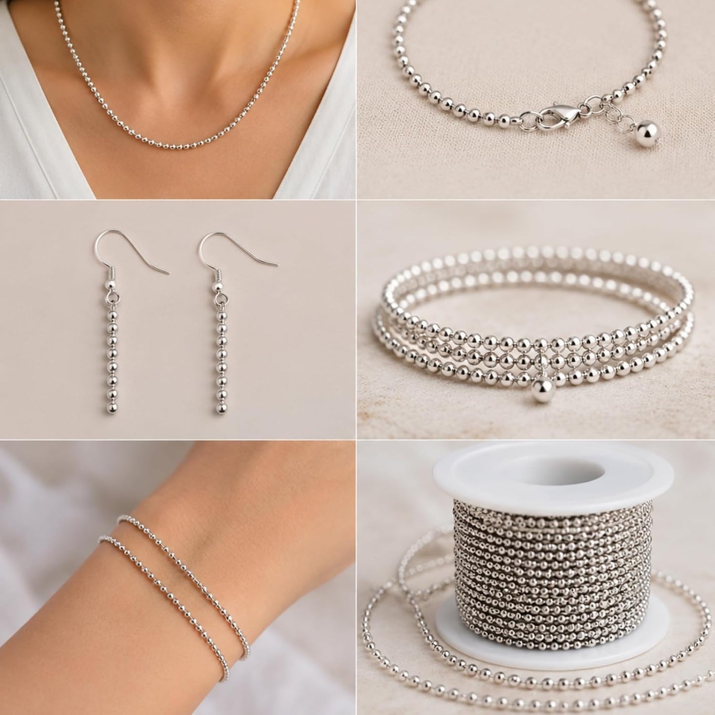 10 Meter Ball Chain Roll Metal Bead Chain Jewelry Making, Necklace Extension 1 mm