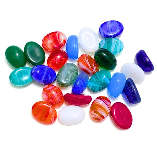Assorted Natural Gemstones Without Hole |Oval Cabochons Flatback Gemstones | Beads Crystal Stone Flatback Semi-Precious Gemstones ( 25 pcs )