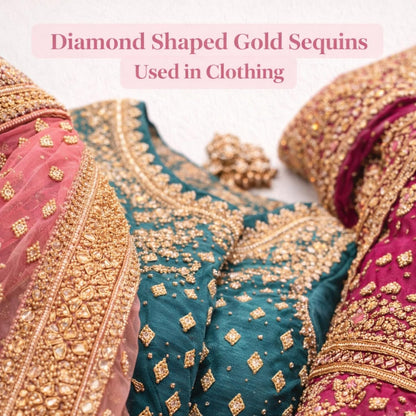 Gold Diamond Shape Embroidery for Saree Blouse Dress Zari Dabka Embellishments