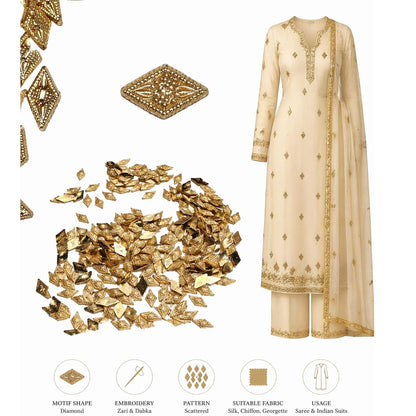 Gold Diamond Shape Embroidery for Saree Blouse Dress Zari Dabka Embellishments