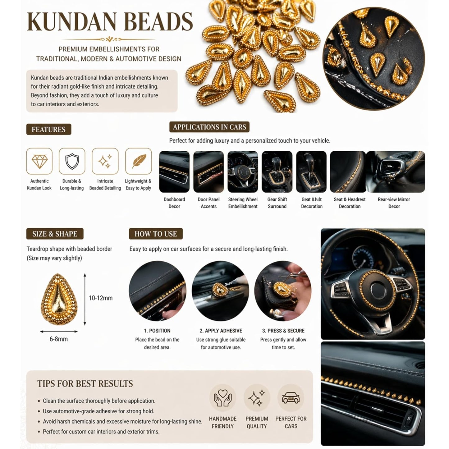 Kundan Teardrop Beads for Embroidery Sewing & Craft Flatback