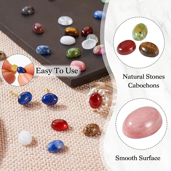 Assorted Natural Gemstones Without Hole |Oval Cabochons Flatback Gemstones | Beads Crystal Stone Flatback Semi-Precious Gemstones ( 25 pcs )
