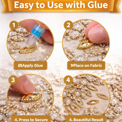Golden Marquise Shape Flatback Embroidery Stones for Fabric Clothing Embellishment