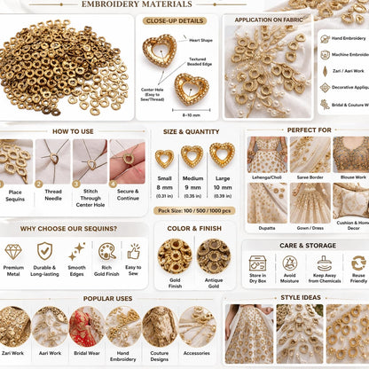 Golden Heart Shape Embroidery Accessories for Pasted  Craft