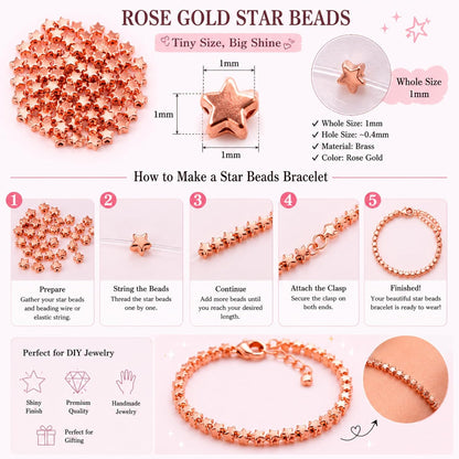 Rose Gold Star Spacer Beads for Jewelry Making 1mm Hole ( 500 pcs )