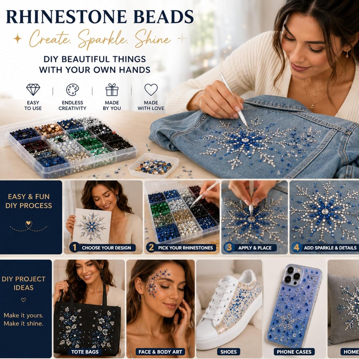 15 Color Rhinestone Kit Flat Back Acrylic Gems |  Clothing Embellishments