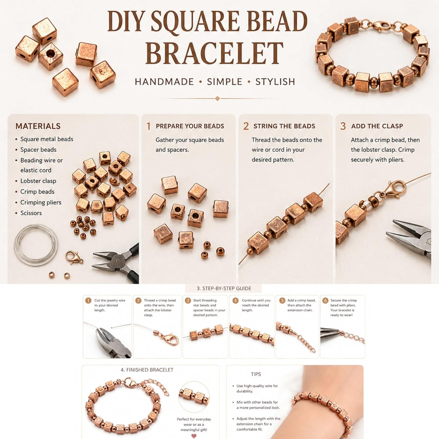 Rose Gold Square Spacer Beads for Jewelry Making ( 500 pcs )