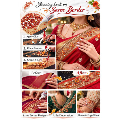 Orange Rhinestones Circular Stickable Plastic Kundan Beads for Saree Border Jewelry Making Nail Face Makeup Art Crafts Clothes Decoration DIY Art & Crafts