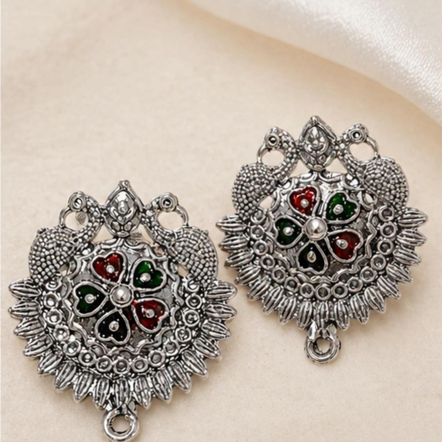 Peacock Antique Silver Earring Making Components