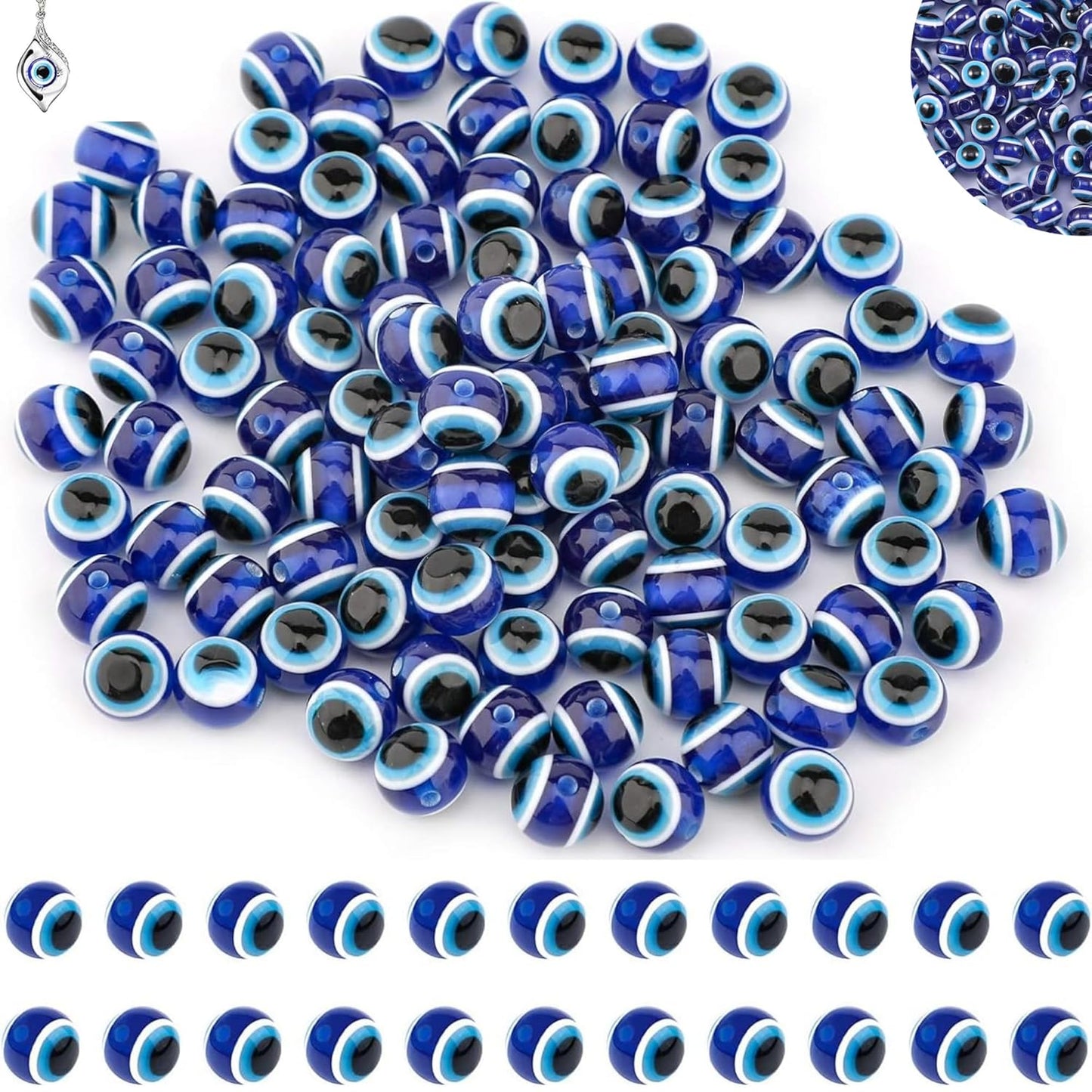 Round Evil Eye Dark Beads | 5mm | 50 Pcs