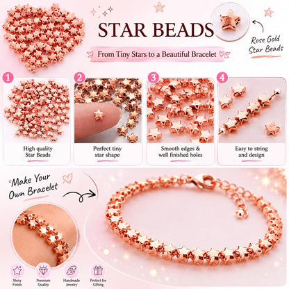 Rose Gold Star Spacer Beads for Jewelry Making 1mm Hole ( 500 pcs )