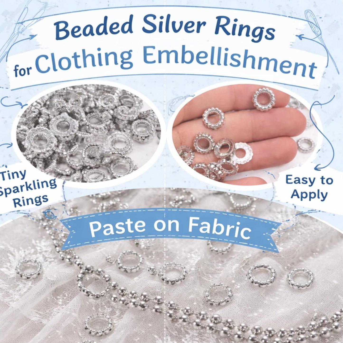 Silver Embroidery Rings Fabric Work Spacer Rings for Saree Blouse Dress Decoration
