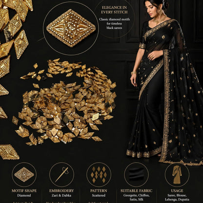 Gold Diamond Shape Embroidery for Saree Blouse Dress Zari Dabka Embellishments