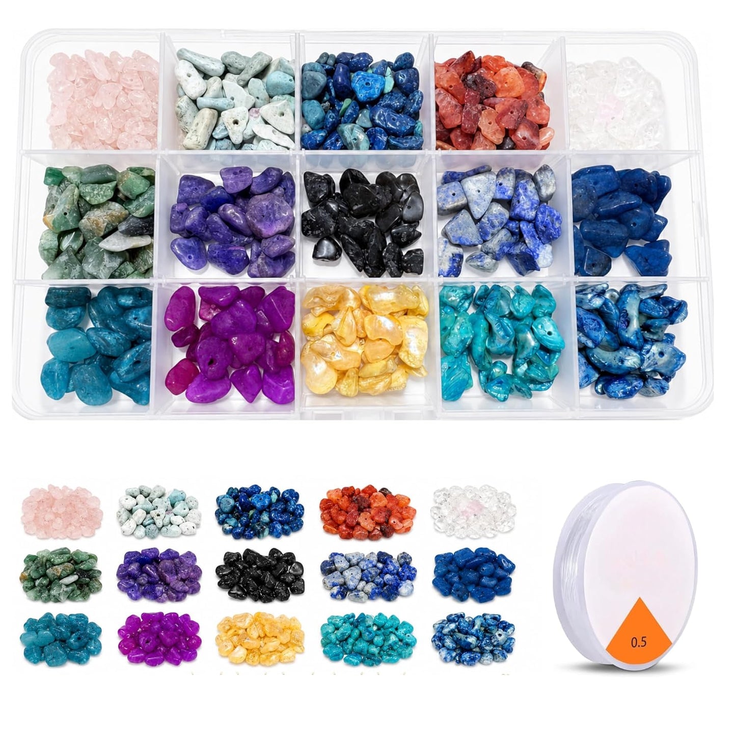 15 Color Natural Stone Chip Beads Jewelry Making Kit