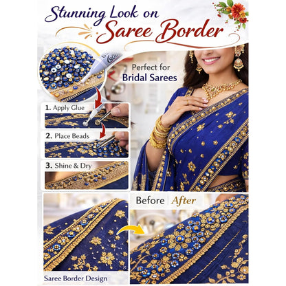 Blue Rhinestones Circular Stickable Plastic Kundan Beads for Saree Border Jewelry Making Nail Face Makeup Art Crafts Clothes Decoration DIY Art & Crafts