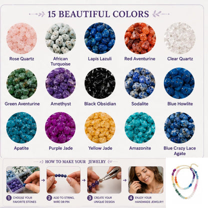 15 Color Natural Stone Chip Beads Jewelry Making Kit