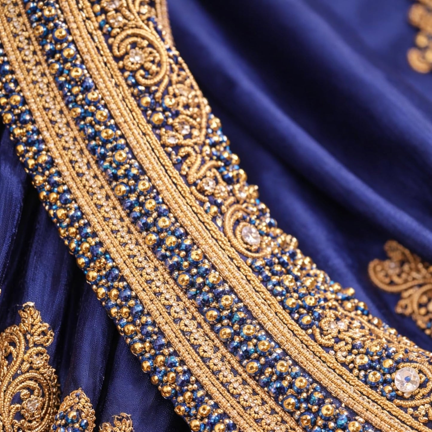 Blue Rhinestones Circular Stickable Plastic Kundan Beads for Saree Border Jewelry Making Nail Face Makeup Art Crafts Clothes Decoration DIY Art & Crafts