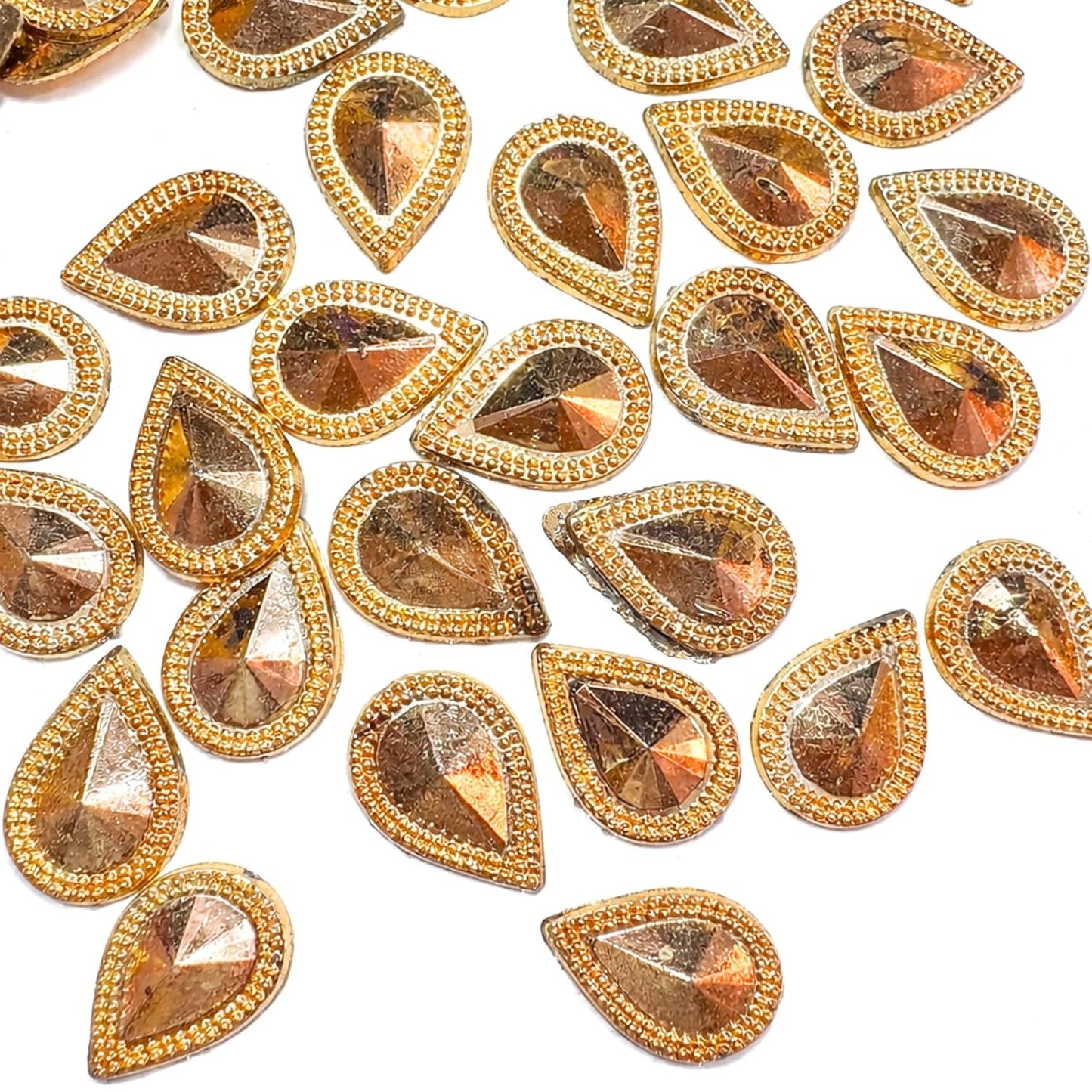 Golden Bati Drop Shape Motif Appliques Embellishments for Decoration Patches Kundan Work