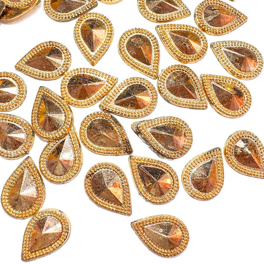 Golden Bati Drop Shape Motif Appliques Embellishments for Decoration Patches Kundan Work