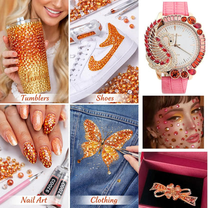 Orange Rhinestones Circular Stickable Plastic Kundan Beads for Saree Border Jewelry Making Nail Face Makeup Art Crafts Clothes Decoration DIY Art & Crafts