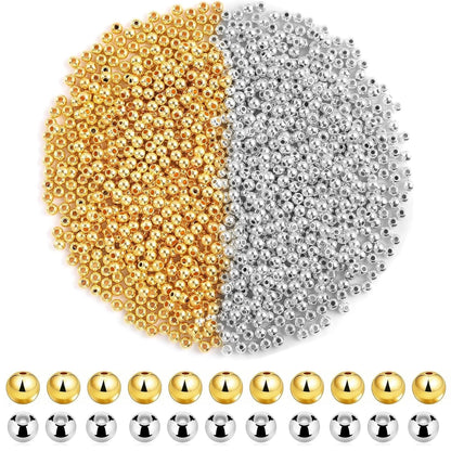 1200 pcs Golden Silver Spacer Beads Smooth Round Bracelet Beads Metal Craft with Holes Small Loose Spacer for DIY Necklace Jewelry Making DIY Art & Crafts