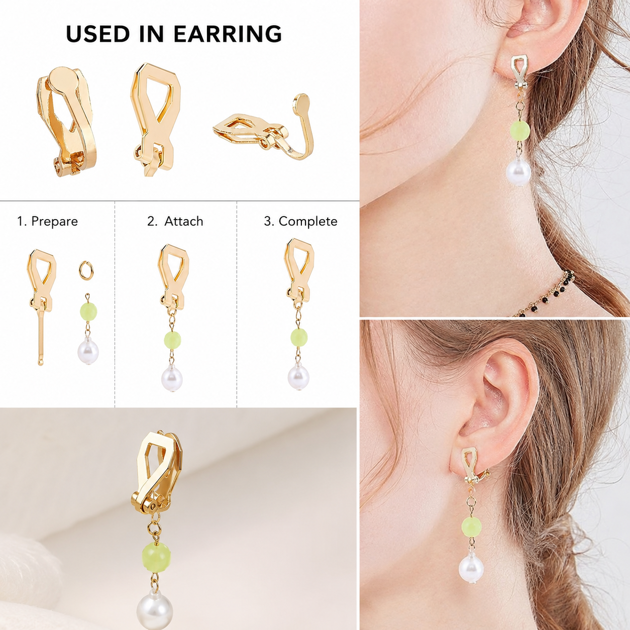 Earring Findings with Loop Earring Setting Components Non Pierced Earring