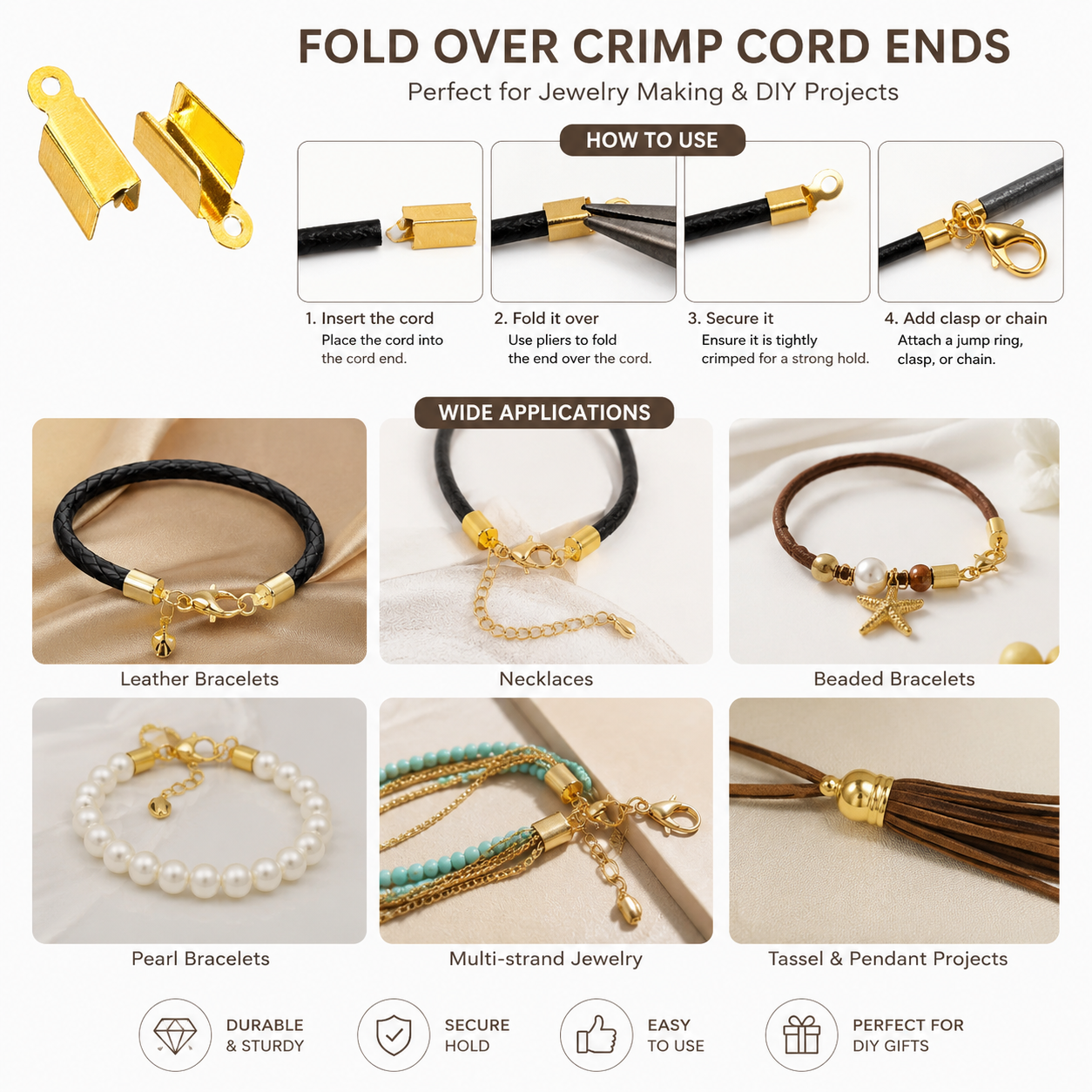 Fold Over Crimp Cord Ends 4 mm