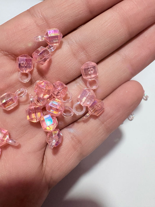 Pink AB Acrylic Charm Beads with Loop 2 cm Faceted Crystal Look Beads ( 100 pcs )